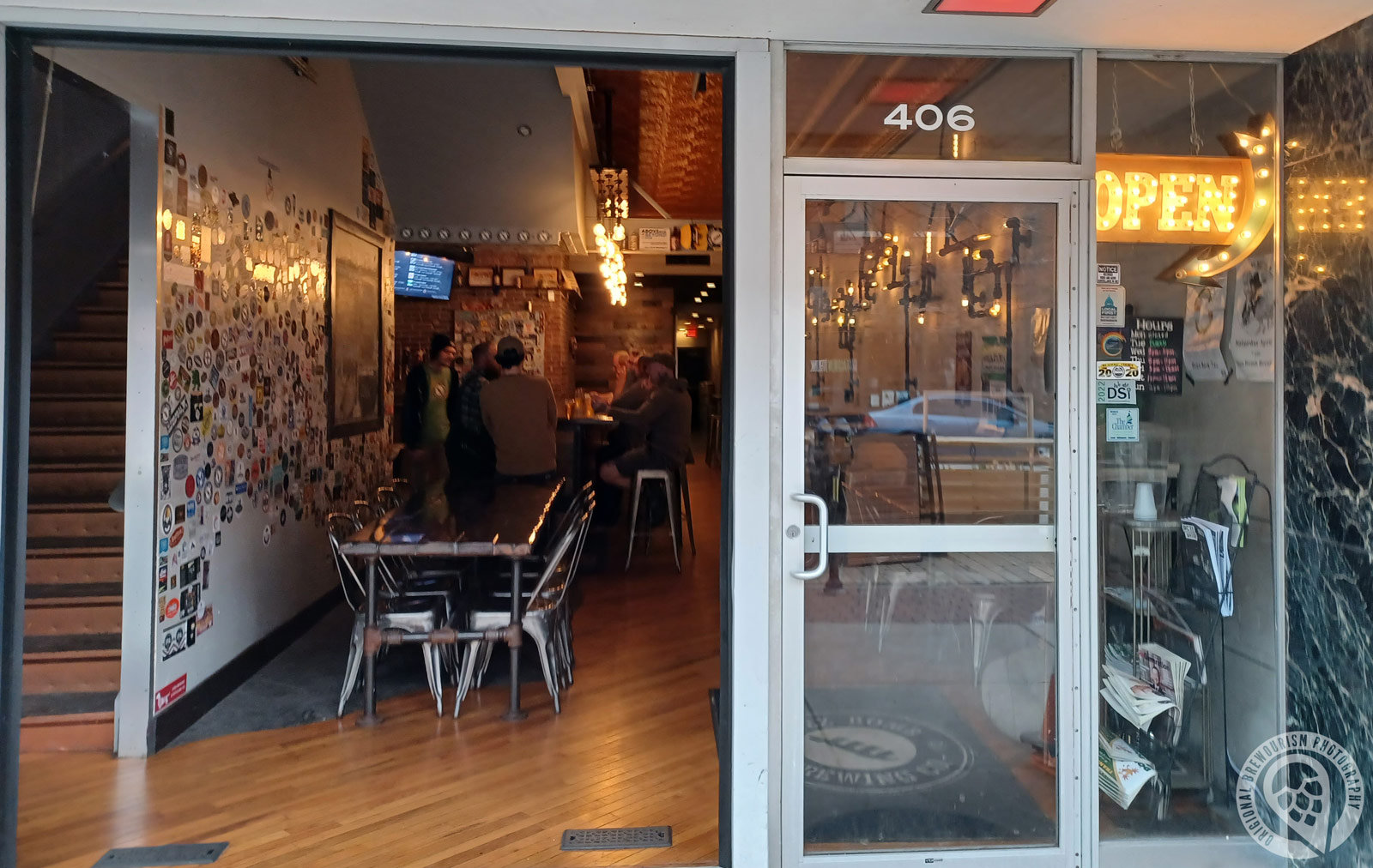 front door looking into tasting room at Buzz Bomb Brewing